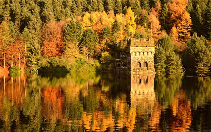 Small Lake Fortress Autumn All Mac wallpaper