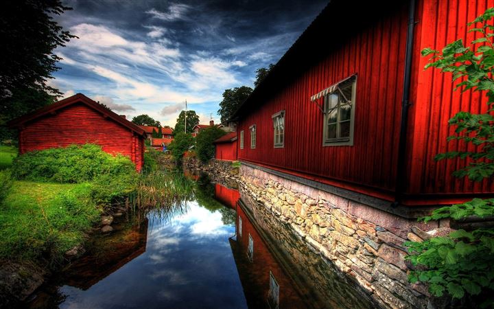 Nature River Red house All Mac wallpaper