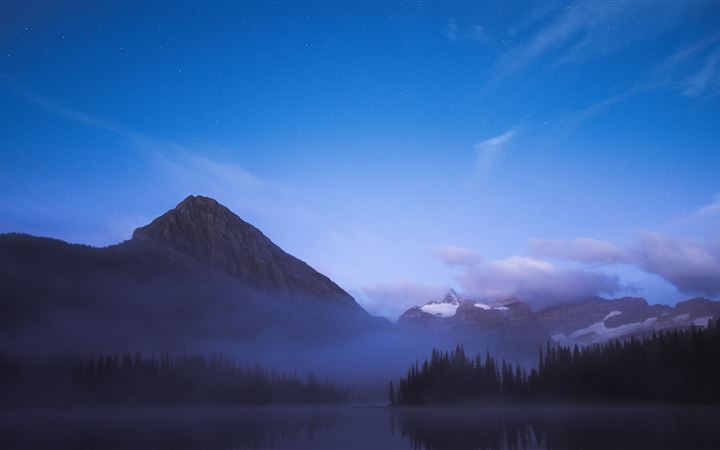 a lake surrounded by mountains 5k MacBook Air wallpaper