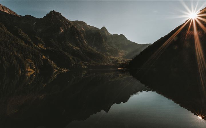 mountain landscape dawn lake reflection 5k All Mac wallpaper