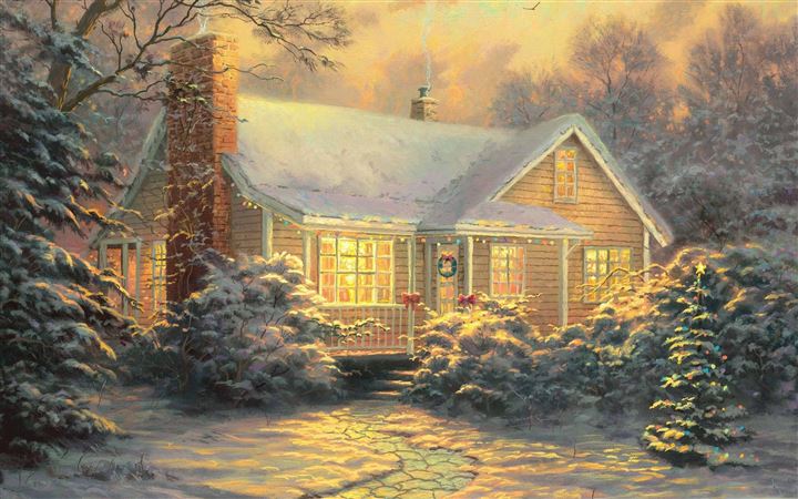 Christmas Cottage By Thomas Kinkade MacBook Pro wallpaper