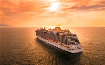 white ship on sea during sunset iMac wallpaper