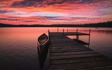 boat dock sunrise 5k All Mac wallpaper