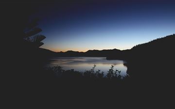 sunset lake mountains beach silhouette 5k MacBook Pro wallpaper