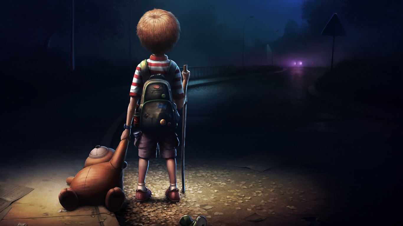 Boy Teddy At Night Mac Wallpaper Download | AllMacWallpaper