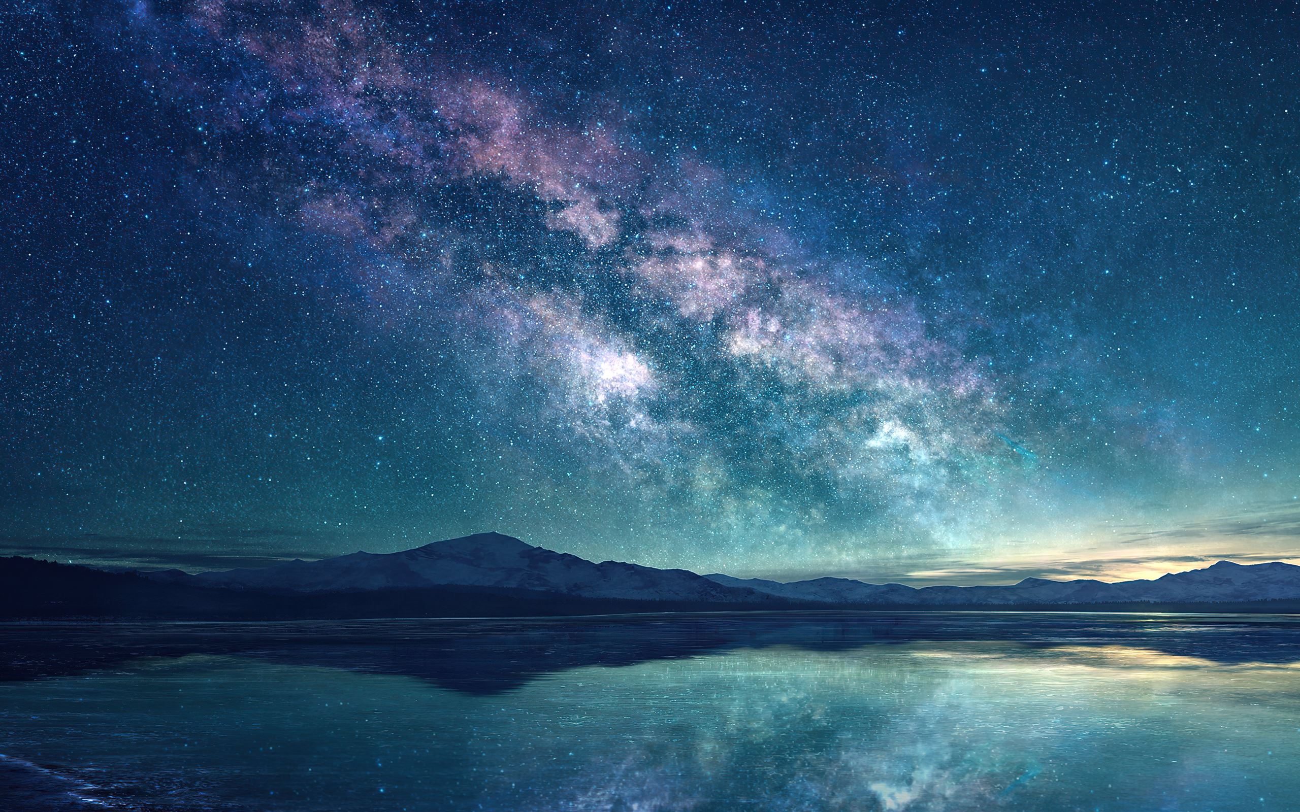 Milky Way Sky Blue Lake K MacBook Pro Wallpaper Download AllMacWallpaper