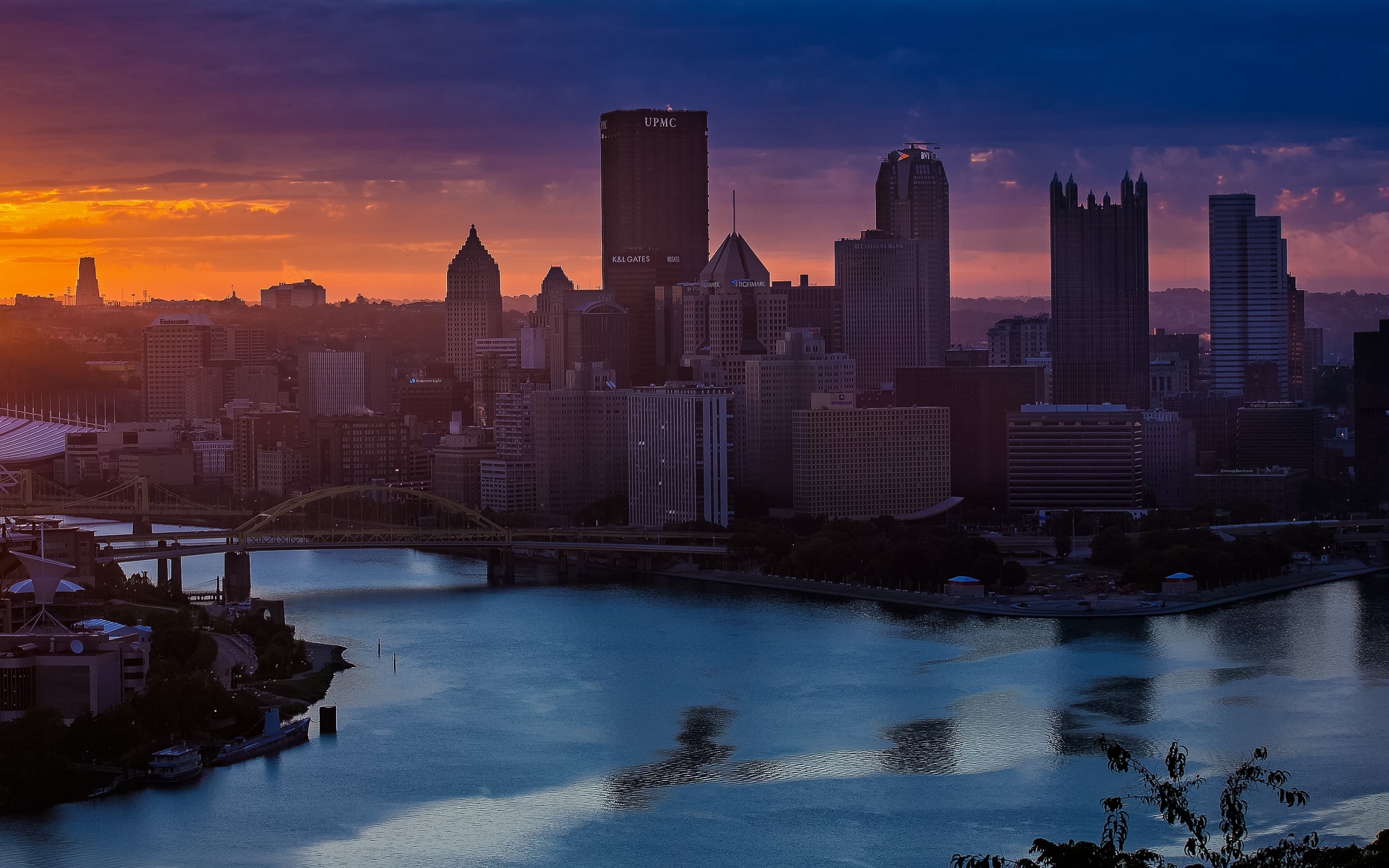 Download Caption Cityscape of Pittsburgh at Sunset Wallpaper  Wallpapers com