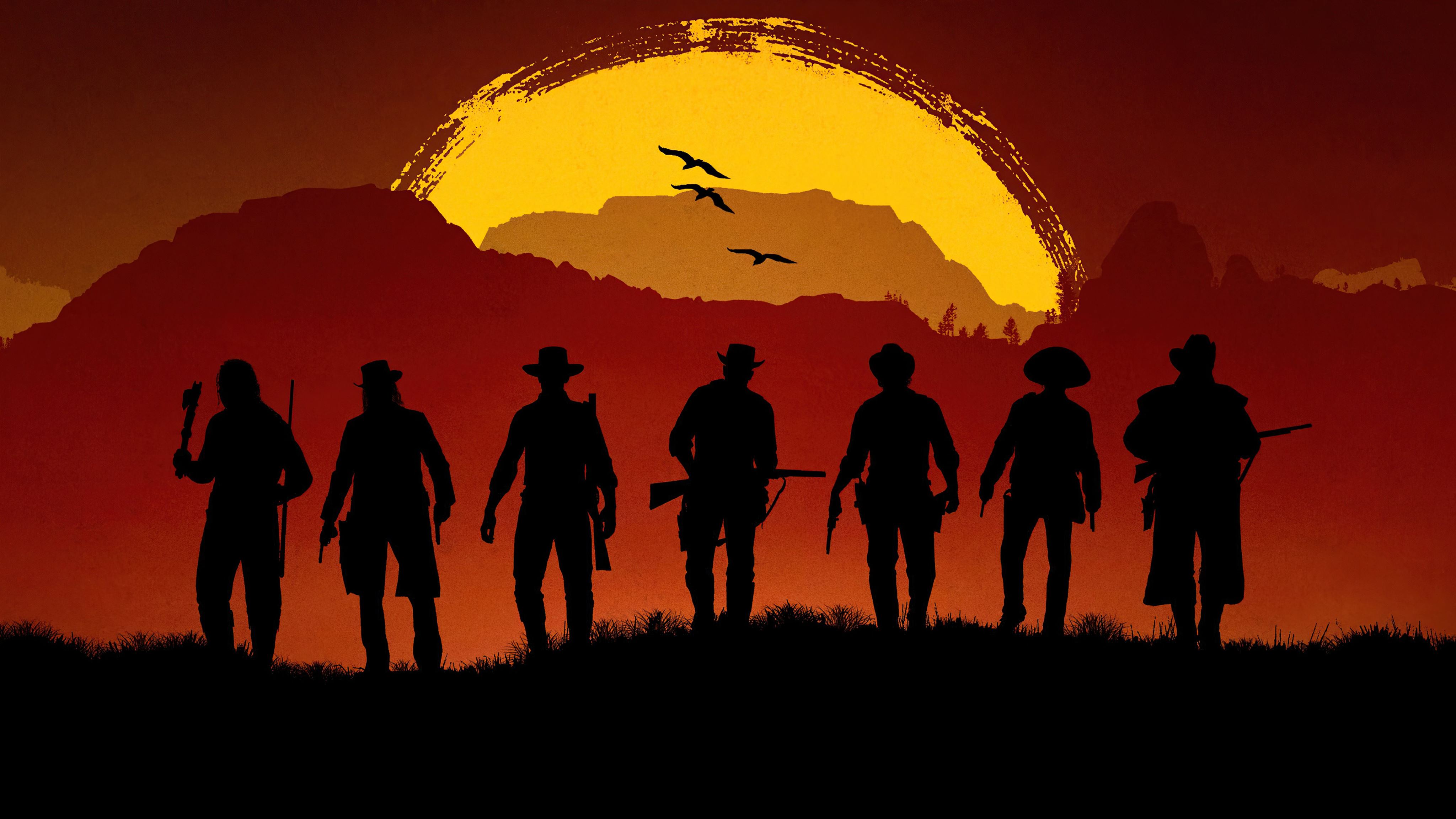 Wallpaper red dead redemption 2, silhouette, video game, 2019 desktop  wallpaper, hd image, picture, background, f4947b | wallpapersmug