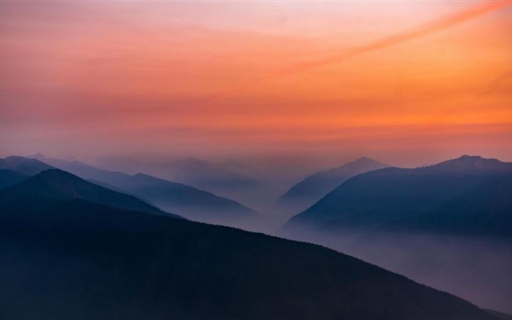 hazy sunset in olympic national park 5k iMac wallpaper