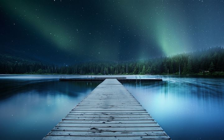 landscape jetty lake night sky 8k iMac wallpaper