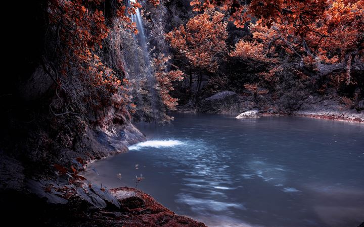 the blue lagoon lake waterfall nature forest water iMac wallpaper