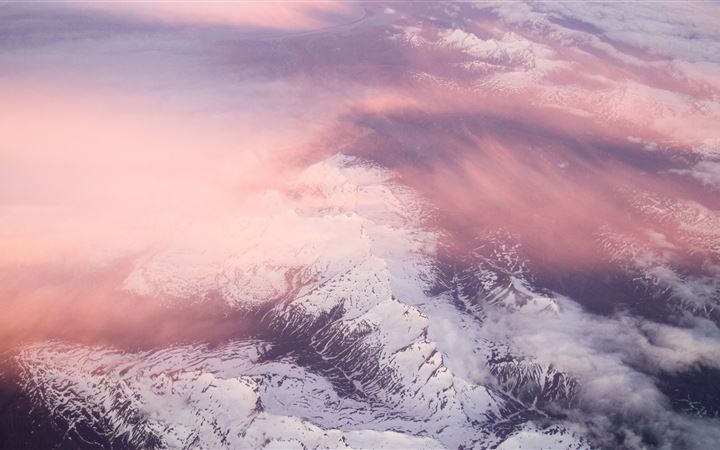 white mountains pink clouds 5k iMac wallpaper
