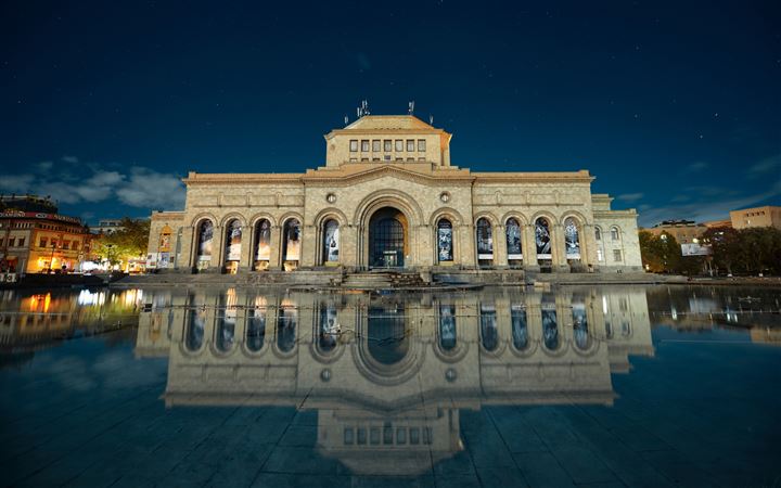Armenia yerevan building reflection in water All Mac wallpaper