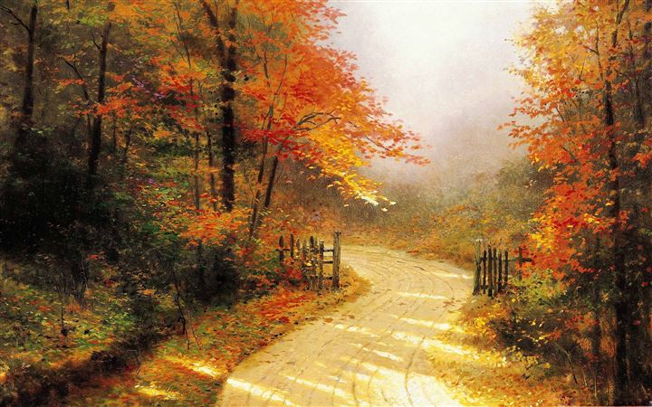 Autumn Lane By Thomas Kinkade All Mac wallpaper