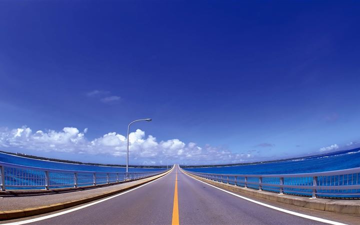 Blue skies bridges cloud road All Mac wallpaper