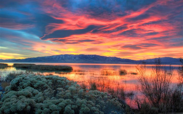 Fiery Sunset Over Utah Lake All Mac wallpaper