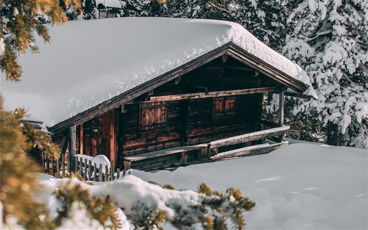 Forest cabin in the snow ... All Mac wallpaper