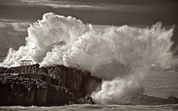 Waves Crashing On Rocks Sepia All Mac wallpaper