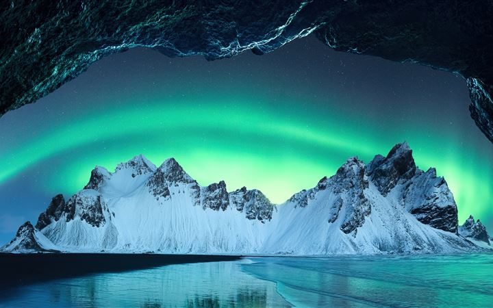 aurora in iceland mountains 5k All Mac wallpaper