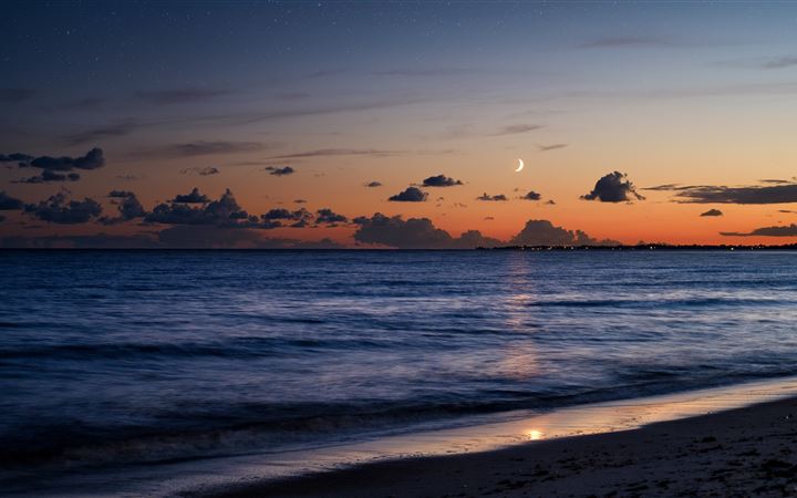 beach sea evening moon 5k MacBook Air wallpaper