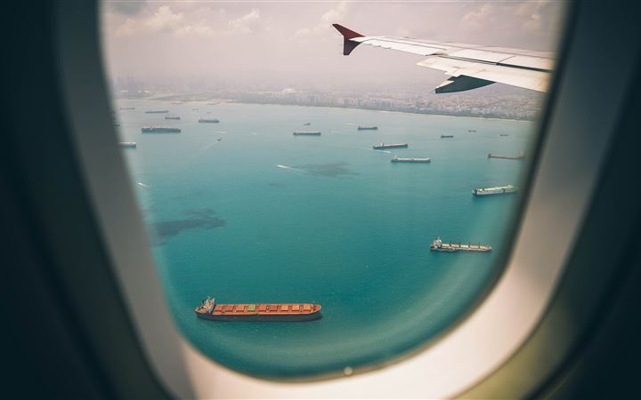 boats sea view from airplane window MacBook Air wallpaper