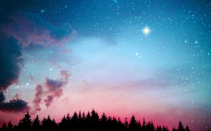 galaxy stars lights forest night 5k MacBook Air wallpaper