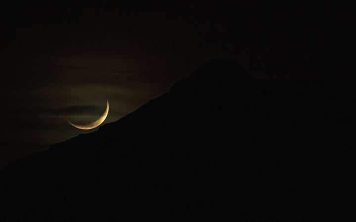 moon set mountain silhouette dark evening 5k All Mac wallpaper