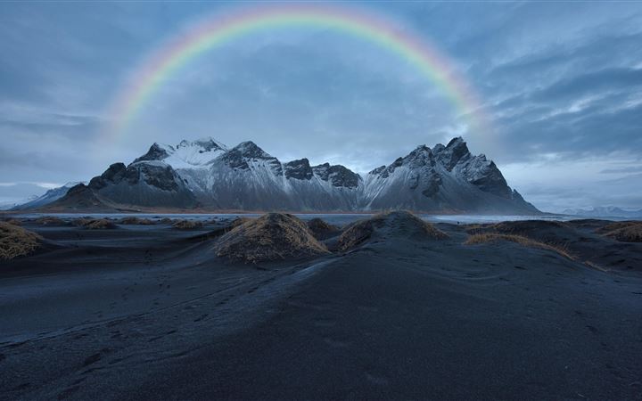 rainbow over snow covered mountain 8k All Mac wallpaper