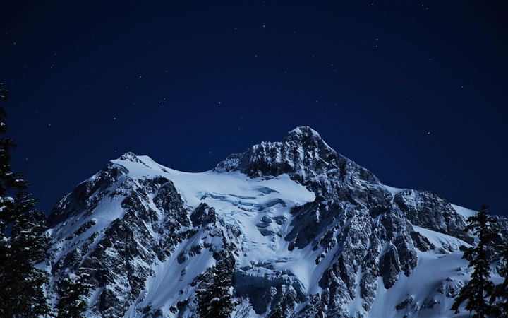 snow capped mountains during night time 5k All Mac wallpaper