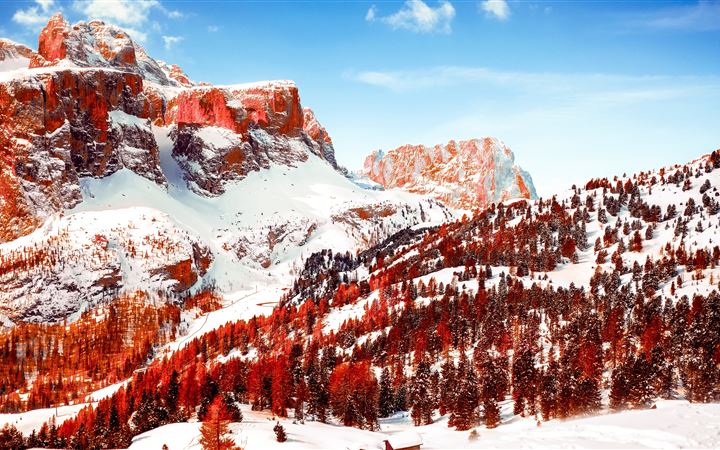 snow capped mountains red infrared dolomites 5k All Mac wallpaper