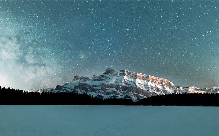 snow covered mountain under starry night All Mac wallpaper