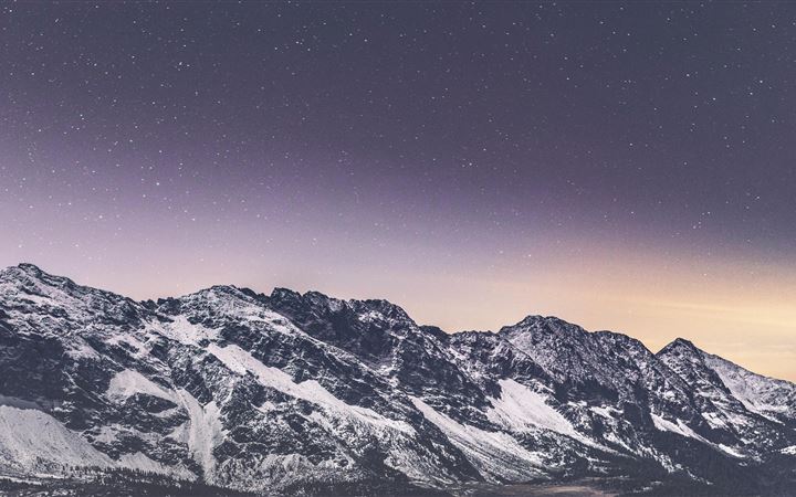 snow covered mountains stars 5k All Mac wallpaper