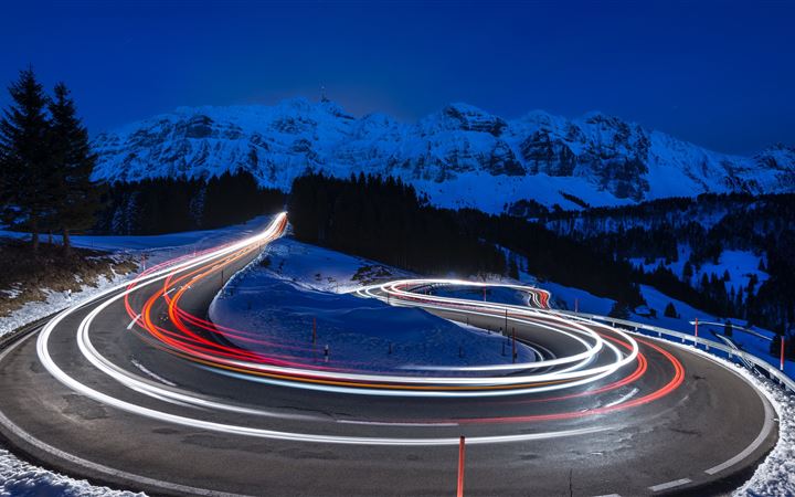 time lapse photography of curve road All Mac wallpaper