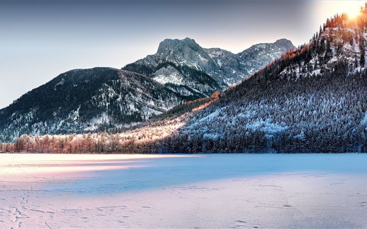 5k mountains covered in snow MacBook Pro wallpaper