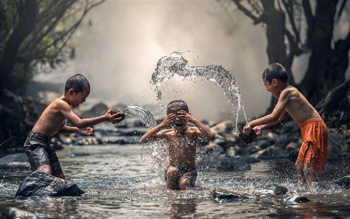 Kids Playing With Water MacBook Pro wallpaper