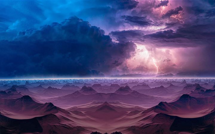 lightning mountains storm manipulation 5k MacBook Pro wallpaper