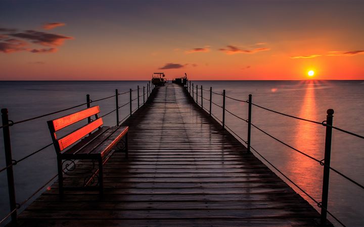 pier bench sunset 5k MacBook Pro wallpaper