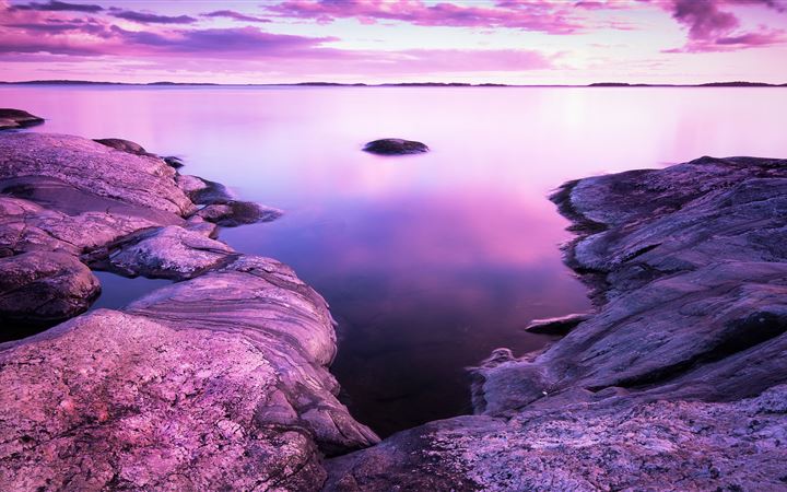 rocks pink scenery evening sea 8k MacBook Pro wallpaper