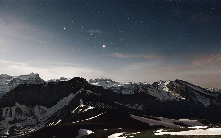 sky star night snow mountains range 5k MacBook Pro wallpaper