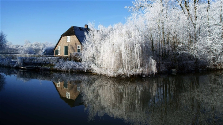 Farmhouse And Frosty Trees Mac Wallpaper