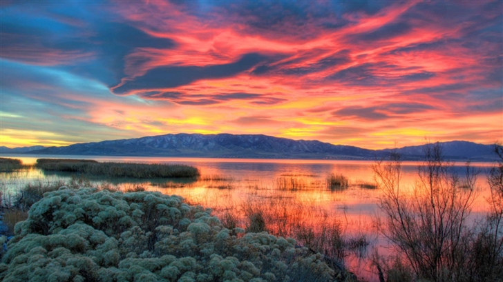 Fiery Sunset Over Utah Lake Mac Wallpaper