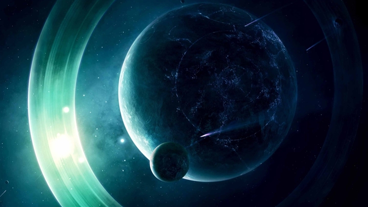 A Planet With Light Rings Mac Wallpaper