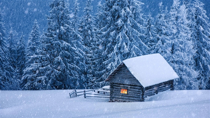 Snowy Forest Cabin Mac Wallpaper