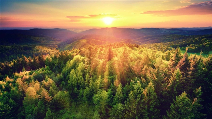 Mountains Woods Sunset Mac Wallpaper