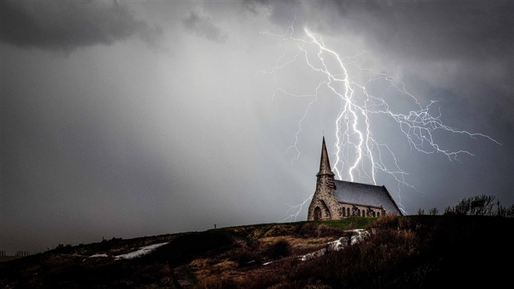 Church Night Strom Lightning Mac Wallpaper