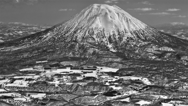 Mount Yotei Black And White Mac Wallpaper