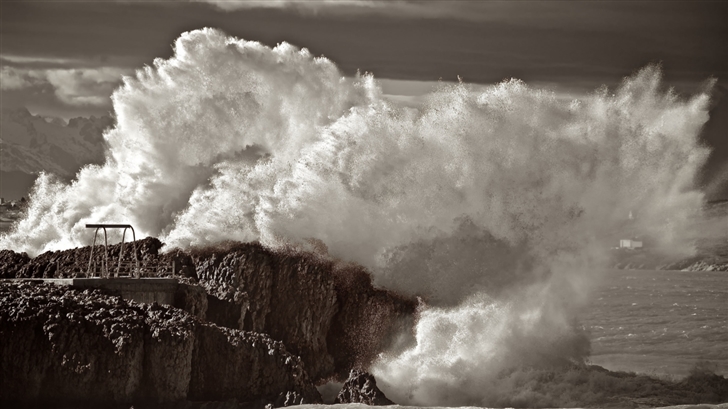 Waves Crashing On Rocks Sepia Mac Wallpaper