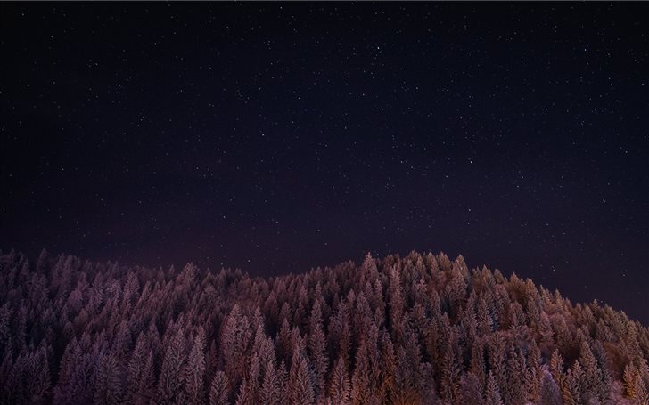 Wooded hill under stars Mac Wallpaper