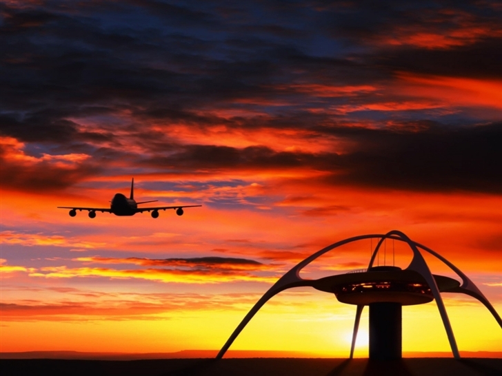 Landing Plane Sunset Mac Wallpaper