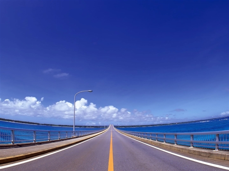 Blue skies bridges cloud road Mac Wallpaper